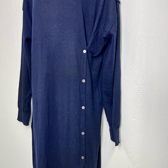 Zara - NWT Navy Knit Side Button Round Neck Long Sleeve Midi Dress Size Medium - Picture 7 of 13